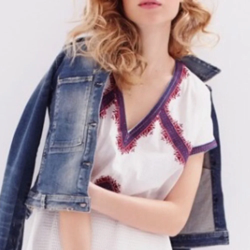 J Crew Embroidered Tunic Tee White M